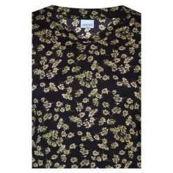 Zhenzi Sylvia 452-Blouse 3/4 - Sort/grøn blomstret bluse 200452 Cypress Green fra Zhenzi