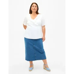 Zizzi JELENA 7/8 SKIRT - Denim nederdel J20042D Denim Blue fra Zizzi