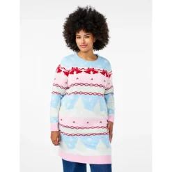 Zizzi MCHRIS L/S DRESS - Strikkjole med julemotiv M61357B Cerulean Comb fra Zizzi