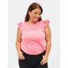 Zizzi VCASY S/S STRAIGHT TEE - Pink t-shirt med blonde V50221B Strawberry Pink fra Zizzi