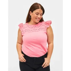 Zizzi VCASY S/S STRAIGHT TEE - Pink t-shirt med blonde V50221B Strawberry Pink fra Zizzi
