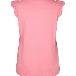 Zizzi VCASY S/S STRAIGHT TEE - Pink t-shirt med blonde V50221B Strawberry Pink fra Zizzi